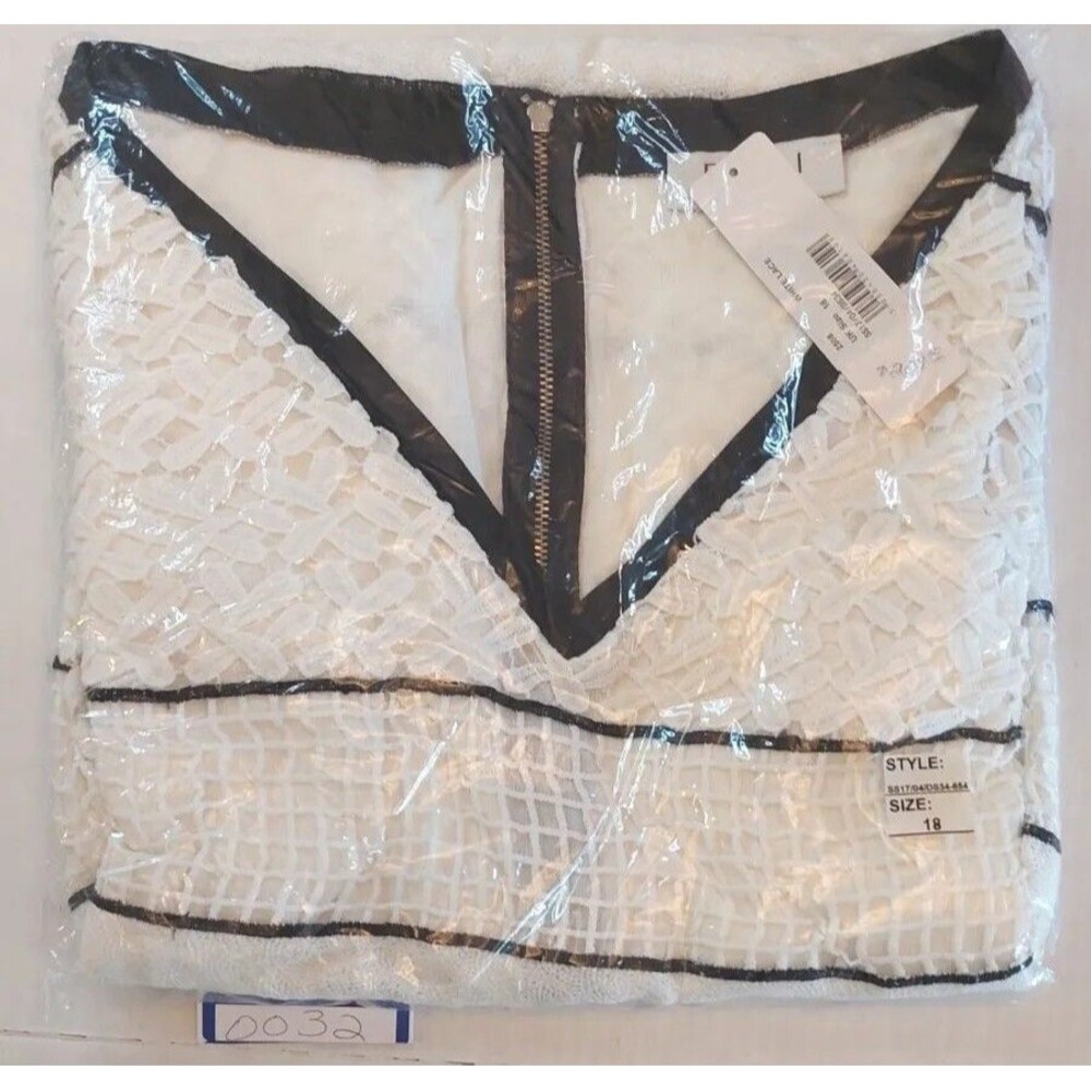 Nwt Elvi Us Sz 14 Uk Sz 18 Shift Dress Crochet Lace Lined White Black Trim New - Picture 9 of 11
